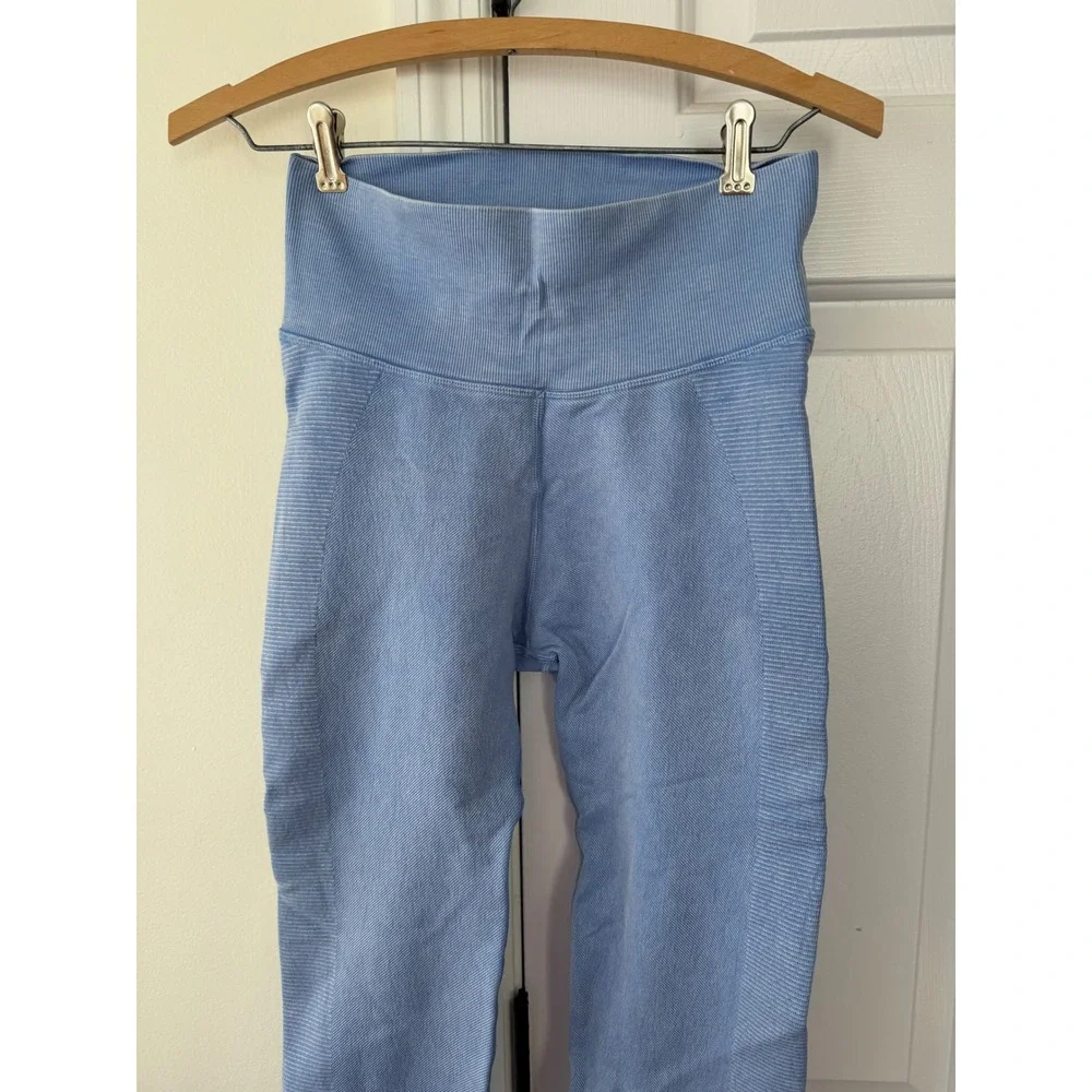 AE OFFLINE Seamless Ribbed High Waisted Leggings Light Blue Size S P - Picture 2 of 4